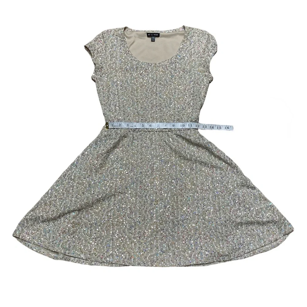 As U Wish Sequin Dress Skater Fit And Flare Multicolor Lined Short Sleeve